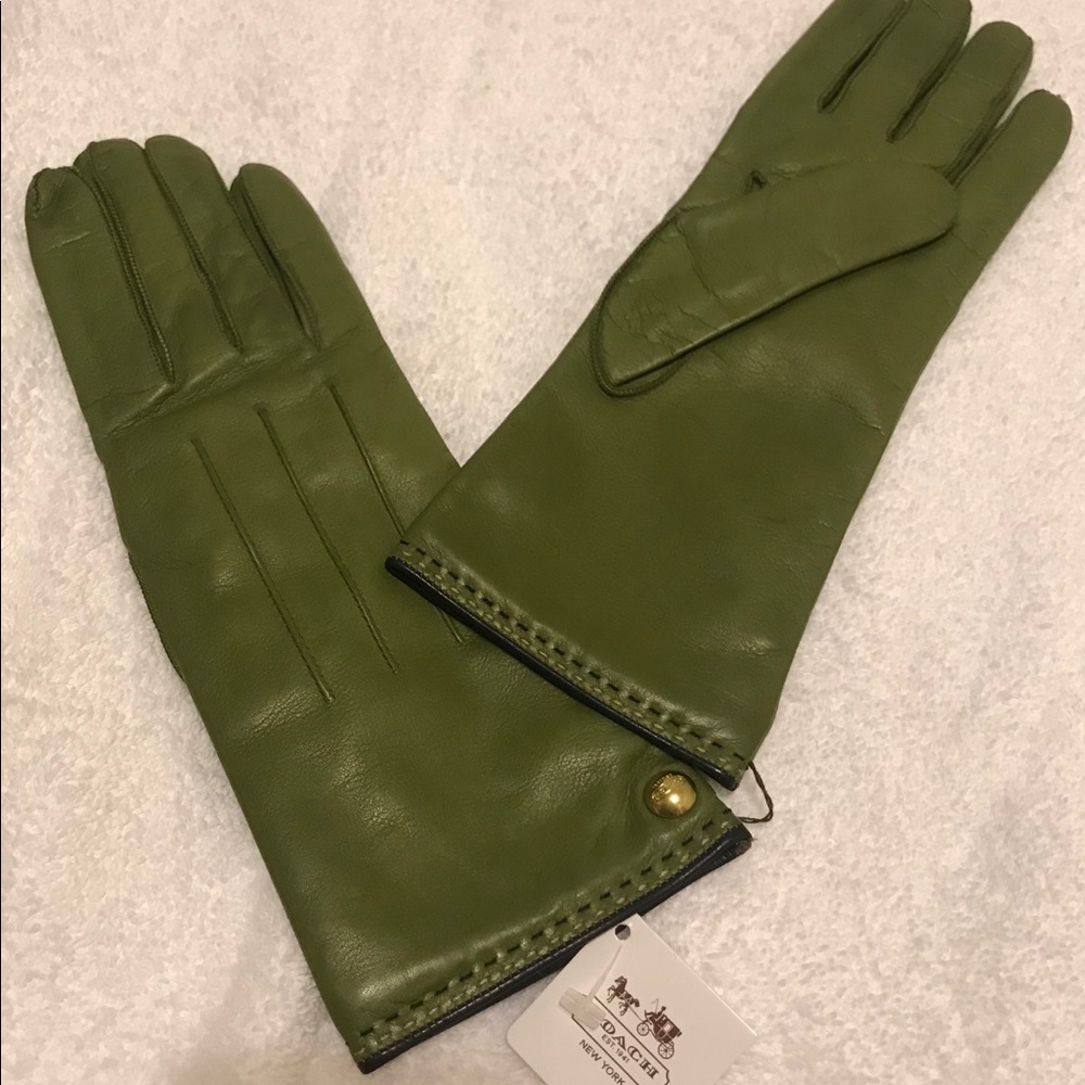 Coach Leather & Cashmere Gloves w Gold Buttons (7)